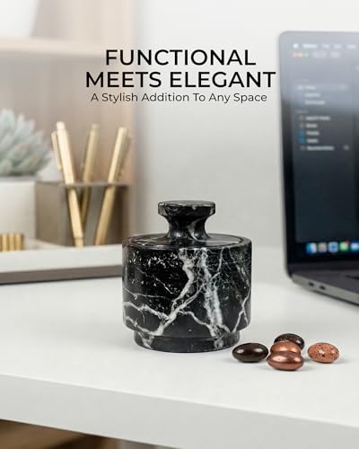 Marble Salt Cellar With Lid - Stone Salt Container And Stone Salt Holder, Spice Jars for Counter, Candy Jar & Spice Jar, Black - color: Marble Candy Jar - Black