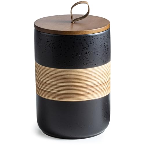 Miamolo Large Storage Containers with Lids, Ceramic Coffee Container Kitchen Food Storage Jars for Spice Sugar Tea Bag, Stackable Decorative Jars for Counter, Black & 61 fl.oz - color: Black, size: 60 fl.oz