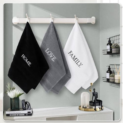 3 Pcs Bathroom Towels Decorative Set, Bathroom Decor Towels, Farmhouse Decorative Hand Towel, Embroidered 100% Cotton, Black Decoratives Towel for Bathrooms Boho Decor (Home Love Family)