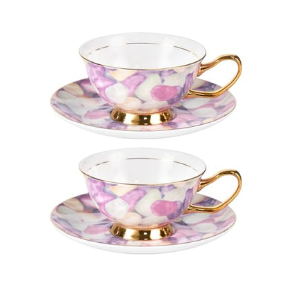 KAMMAK Tea Cups and Saucers Set of 2, Porcelain Coffee Cups, JBE024 | Stackable Espresso Mugs, Ceramic Demitasse for Coffee, Cappuccino, Latte, Americano, Tea - size: 8CZJBE024