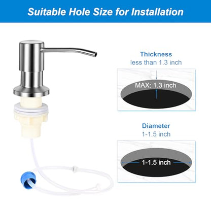 Soap Dispenser for Kitchen Sink, Upgrade Built in Sink Soap Dispenser Brushed Nickel, Countertop Sink Soap Dispenser Pump with 47" Extension Tube kit, No Need More Refills - color: Brushed Nickel