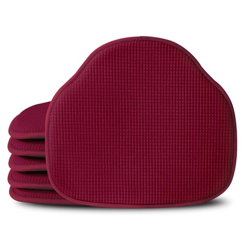 Shinnwa Windsor Chair Cushions 6 Pack, Non Slip Chair Pads for Dining Room, Farmhouse Kitchen Seat Cushion, Set of 6, 17 x 15.5 inches, Burgundy - color: Burgundy, size: 6 Count (Pack of 1)
