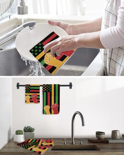 Juneteenth Hand Towels Set, Waffle Weave Kitchen Towels 4 Pieces, Black History Month Flag African American Microfiber Hair Face Bath Tea Towel Absorbent Quick Drying Cleaning Dish Cloths, 15.7"x23.6" - size: 4PCS,15.7"x23.6"
