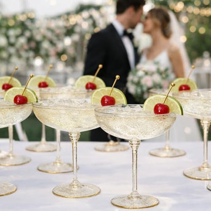 LemonRoad 24 Pcs Detachable Martini Glasses 9oz Disposable Plastic Coupe Cocktail Dessert Glassware Set for Champagne Wine Wedding Birthday Holiday Party Supplies (Transparent Gold Powder) - color: Transparent Gold Powder