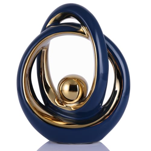 DOVDOV Blue and Gold Ceramic Abstract Sculpture, Modern Tabletop Statue for Living Room Decor, Decorative Accent for Coffee Table, TV Stand, Mantel, Entryway Console - color: Blue and Gold