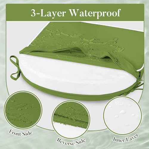 Basic Beyond Outdoor Cushions for Patio Furniture: Waterproof & UV Resistant Outdoor Chair Cushions Set of 4-19 x 19 x 3 Inch Thick Patio Chair Cushions with Ties & Handle, Grass Green/White - color: Grass Green/White