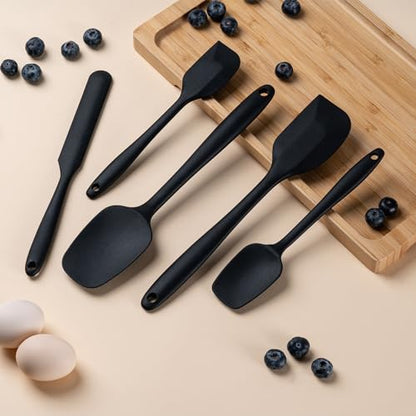 Silicone Spatula Set,5 Piece Food Grade Rubber Spatulas,Black | Spatulas Silicone Heat Resistant for Baking,Cooking,and Mixing High Heat Resistant Non Stick Dishwasher Safe BPA-Free - color: Black