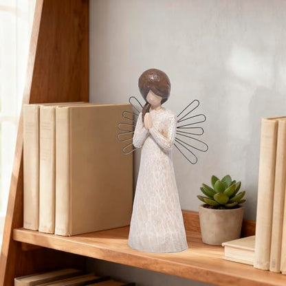 Hodao Praying Angel Figurine, 5.1in Hand-Painted Resin, Rustic Wood-Carved Look with Metal Wire Wings, Small Tabletop Decor for Home Indoor, Spiritual Figurines & Ornaments, Sympathy Gift - style: Z-praying-small