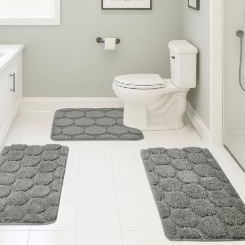 Bath Rugs Set 3 Pieces Bathroom Mat Soft Absorbent Plush Shaggy Soft Floor Non Slip Shower Bath Tub Machine Washable (Moss-Round, 20"x32"/20"x20"/17"x24") - color: Moss-round, size: 20"x32"/20"x20"/17"x24"