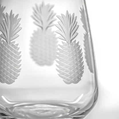 Rolf Glass Fresh Pineapple Stemless Wine Glass | 15.75oz Stemless Tumblers | Lead-Free and Diamond-Wheel Engraved | Tropical Coastal Etched Glassware with Pineapple Design | Set of 4 - color: Stemless, size: Set of 4