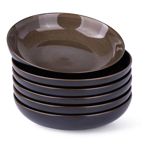LERATIO 9.0" Ceramic Pasta Bowls Set of 6,38oz Large Stoneware Bowls Set | Reactive Glaze Serving Bowls Set,Wide Bowl for Pasta,Salad,Fruit & Noodles,Housewarming & Wedding Gift-Chestnut - color: Coffee, size: Set of 6