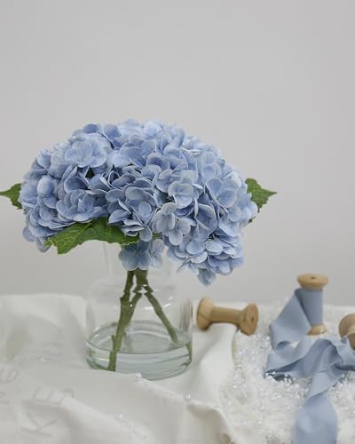 Light Blue Artificial Hydrangea in Vase, Real Touch Table Centerpiece | Light Blue Artificial Hydrangea in Vase, Real Touch Table Centerpiece - color: Linght Blue
