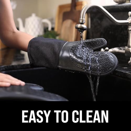 BPA-Free Silicone Oven Mitts Ultra Heat Resistant up to 500°F - Oven Mitts with Thick Cotton Liner - Long Slip Resistant Pot Holders, Flexible Oven Gloves - Black 13.7" - color: Black, size: 2-Piece 13.7" Oven Mitts