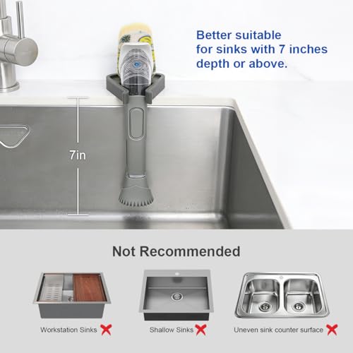 LANMU Dish Wand Holder Compatible with Scrub Daddy Dishwand, Auto-Draining Dish Brush Holder for Kitchen Sink, Strong Adhesive Organizer, Keep Counter Clean & Dry