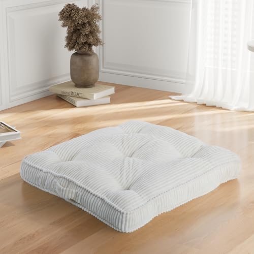 Meditation Floor Cushion, 24x24 Tufted Floor Pillow for Adults | Square Large Meditation Cushion Pillow, Corduroy Sitting with Handle, Yoga Seating for Tatami, Beige,1Pack - color: Beige, size: 24x24x4 inch