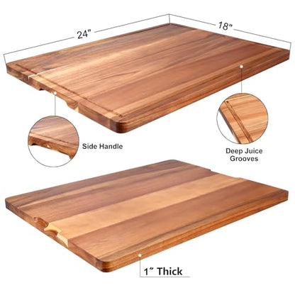 24"x18" XXL Extra Large Acacia Wood Cutting Boards for Kitchen Non Toxic | Big Wooden Cheese Charcuterie Boards Hardwood Solid Chopping Board Bread Butcher Block Giant Turkey Serving Meat Bread Board - size: 24"L x 18"W