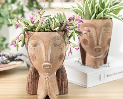Saysmile Face Planter Pots with Drainage Hole, Resin Head Planters for Indoor Plants Flower Plant Pots Succulent Pot, Cute Girl Face Planter Gifts for Lover-Praying - color: Praying - Rustic