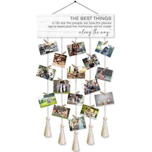 The Best Things in Life Hanging Photo Display Board with 16 Clips 5 Strings,Rustic Style Picture Collage Frames Wall Decor Wood Hanging for Home Living Room Décor,Housewarming Gifts - color: The Best Things in Life