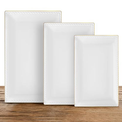 Kassel Ceramic Serving Platter Set | 16”/14”/12” Rectangular Serving Trays for Entertaining at Parties and Weddings | Oven Safe Extra Large Serving Trays for Tacos, Steak, and Cake - size: Large Rec {16”/14”/12”}