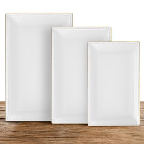 Kassel Ceramic Serving Platter Set | 14”/12”/10” Rectangular Serving Trays for Entertaining at Parties and Weddings | Oven Safe Large Serving Trays for Tacos, Steak, and Cake - size: Small Rec {14”/12”/10”}