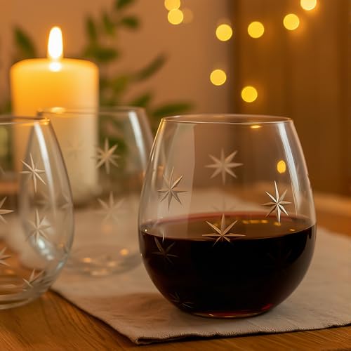 SHOSHIN Handmade Crystal Hand-cut Stemless wine glass (Star set of 4) - color: Star set of 4