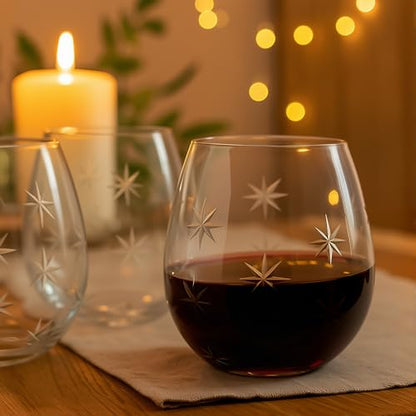 SHOSHIN Handmade Crystal Hand-cut Stemless wine glass (Star set of 4) - color: Star set of 4