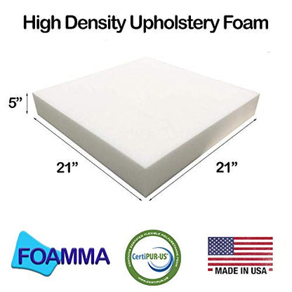Foamma 5" x 21" x 21" High Density Upholstery Foam, Chair Cushion Square Foam for Dining Chairs, Wheelchair Seat Cushion Replacement - color: High Density, size: 5" x 21" x 21"