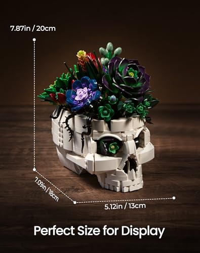 Succulent Skull Planter Flowers Building Set, Botanical Skeleton Pot Collection Building Kit, Horror Plants Home Office Table Decoration Blocks Toys for Adults, Gift for Birthday Mother's Day