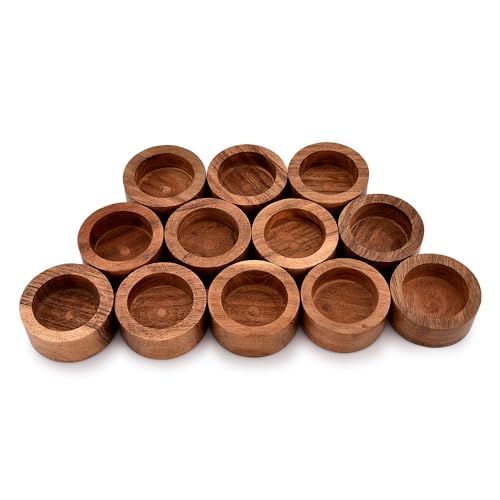 Acacia Wood Tealight Candle Holder for Wedding, Party, Birthday, Holiday, Home Decoration (2.25" x 2.25" x 1"), (Set of 12)