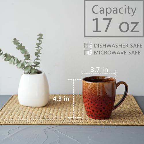 Bosmarlin Ceramic Coffee Mug Set of 4, 17 Oz, Coffee Cups with Big Handle, Microwave Safe, Unique Reactive Glaze (Orange&Red) - color: Orange&Red