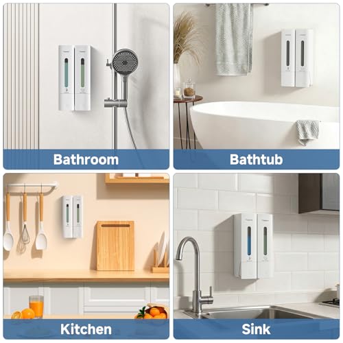 Shampoo Dispenser for Shower - Shower Soap Dispenser Wall Mounted No Drill - Shampoo Body Wash Dispenser 2 Chamber - Easy Install for Bathroom Hotel White 800ml - color: White 2 Chamber