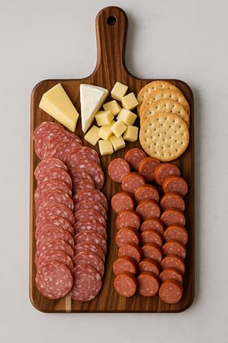 Premium Bamboo Charcuterie Board/Wooden Cutting Board, Beginner Friendly- Durable with Grip Handle For Meat, Veggies, Cheeses and Fruit- House Warming Kitchen Gift/Gift for Foodies