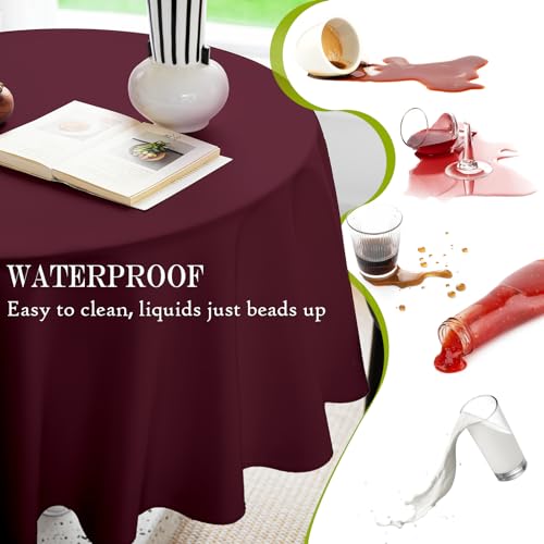BYDOLL Table Cloth 70 Inch Round Tablecloth Fits Max60 Inch Diameter Table Top,Burgundy Polyester Washable Wrinkle-Free Spillproof Tablecloth for Party Patio Cover - color: Burgundy, size: 70" x 70" (Round-Fits Tables 46''-58'')