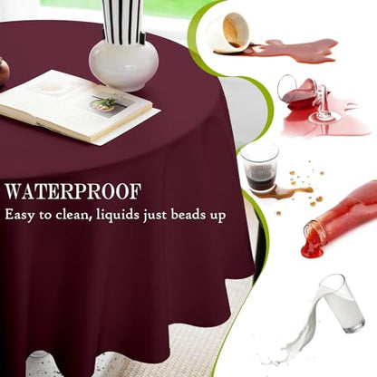 BYDOLL Table Cloth 60 Inch Round Tablecloth Fits Max50 Inch Diameter Table Top,Burgundy Polyester Washable Wrinkle-Free Spillproof Tablecloth for Party Patio Cover - color: Burgundy, size: 60" x 60" (Round-Fits Tables 36''-48'')