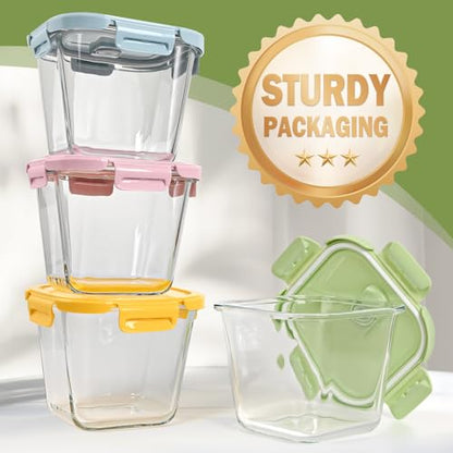 Borosilicate Glass Soup Containers with Lids, 4 Cup/32 oz, 4 Pack | Microwave Dishwasher Oven Freezer Safe | Airtight Leak Proof | Food Grade | Square Soup Meal Prep | Lunch | Food Storage Set - color: Multicolor