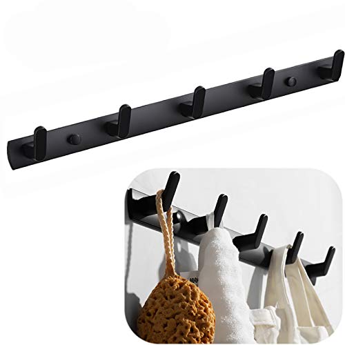 Wall Mounted Coat Rack, 5 Hooks, 17.7"x1.3", Modern, Black | Space Aluminum, Rustproof, for Hallway, Entryway, Hanging Holder for Clothes, Towel, Backpack, 40 lbs Capacity, Easy Install - size: 5 Hooks