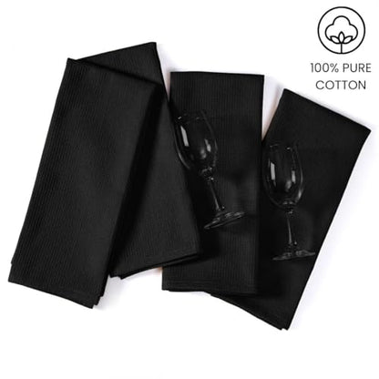 Waffle Kitchen Towels Large 16x26 inch 100% Cotton Set of 4 - Soft Absorbent Washable Tea Towel for Kitchen - Dish Cloths Quick Drying - 320 GSM Quality Dish Towels Black - color: Black
