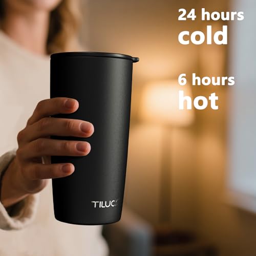 TILUCK 20 oz Insulated Coffee Tumbler with BPA-Free Lid | Travel Coffee Mug, Dishwasher Safe, Cup Holder Friendly, Double-Wall Vacuum Insulation for Hot & Cold Drinks, Matte Black - color: Matte Black, size: 20 Ounces