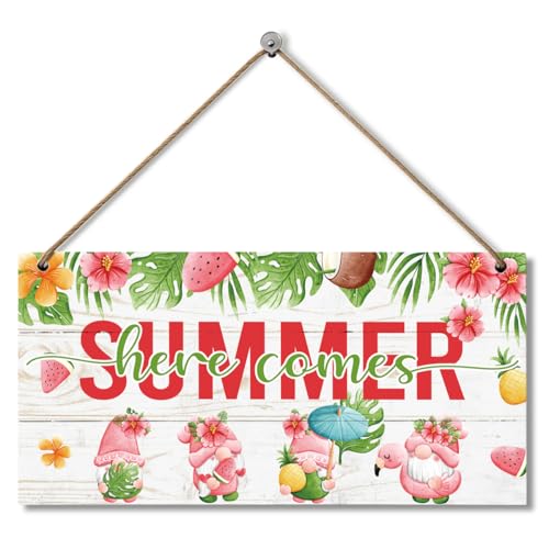 Here Comes Summer Wooden Hanging Sign, Summer Sign Decor, Printed Wood Wall Art Signs, Farmhouse Front Door Decor for Porch, Patio, Entryway, Home Accent - color: Style 05