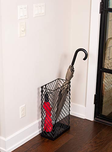 BIRDROCK HOME Decorative Umbrella Stand with Removable Water Tray - Large Metal Umbrella Rack and Cane Walking Stick Organizer for Entryway - Umbrella Holder for Indoor & Outdoor - Black, Diagonal - style: Diagonal