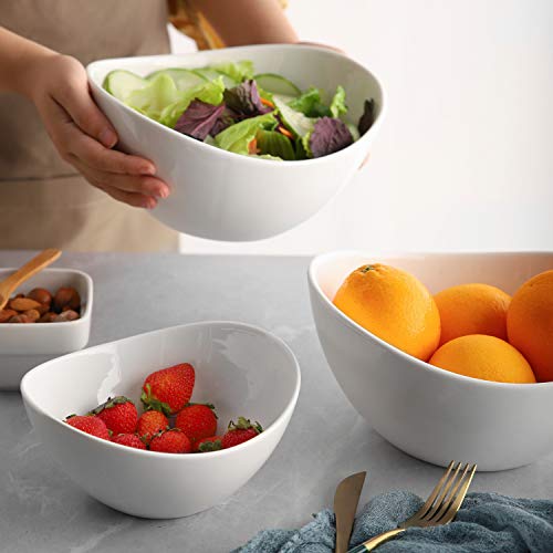 Samsle 19 Ounces Ceramic Serving Bowls, Sturdy Porcelain White Oval Salad Bowls, Stackable Food Server Fruit Display Dishes for Party Dinner, Microwave and Dishwasher Safe, Set of 6 - size: Medium（19oz）