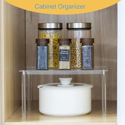 HENABLE 1 Pack Acrylic Cabinet Organizer, Kitchen Countertop Counter Organizer, Clear Spice Rack, Shelf Risers Cabinets for Bathroom, Desk, Dresser Cupboard Organizers and Storage