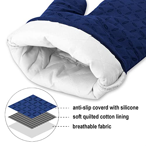 KEGOUU Oven Mitts and Pot Holders 6pcs Set, Kitchen Oven Glove High Heat Resistant 500 Degree Extra Long Oven Mitts and Potholder with Non-Slip Silicone Surface for Cooking(Marine Blue) - color: Marine Blue