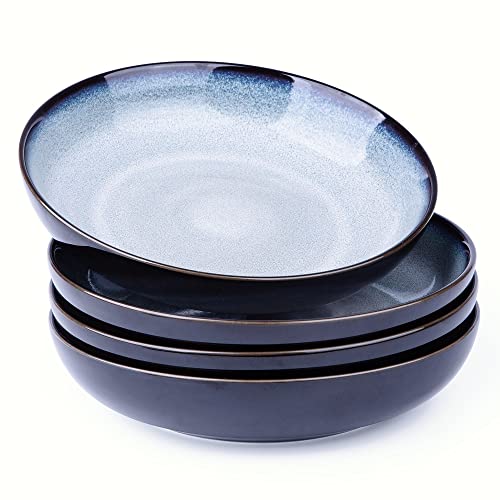 LERATIO 9.0" Ceramic Pasta Bowls Set of 6,38oz Large Stoneware Bowls Set | Reactive Glaze Serving Bowls Set,Wide Bowl for Pasta,Salad,Fruit & Noodles,Housewarming & Wedding Gift-Gray White - color: Gray White, size: Set of 4