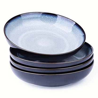 LERATIO 9.0" Ceramic Pasta Bowls Set of 6,38oz Large Stoneware Bowls Set | Reactive Glaze Serving Bowls Set,Wide Bowl for Pasta,Salad,Fruit & Noodles,Housewarming & Wedding Gift-Gray White - color: Gray White, size: Set of 4