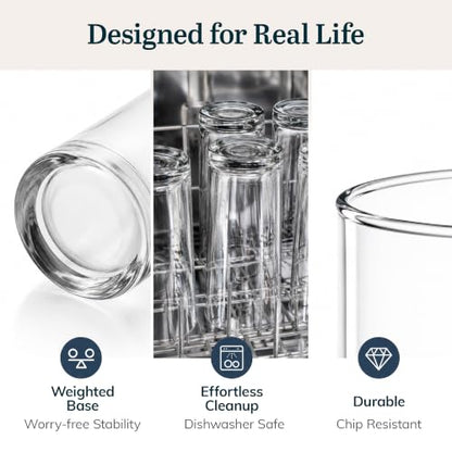 Heavy Base Drinking Glasses Set of 8, Weighted Clear Water Cups | 15.5 oz Capacity for Water, Juice, Soda, Cocktails, and More with Weighted Base and Dishwasher-Safe Cleanup - color: Heavy Base