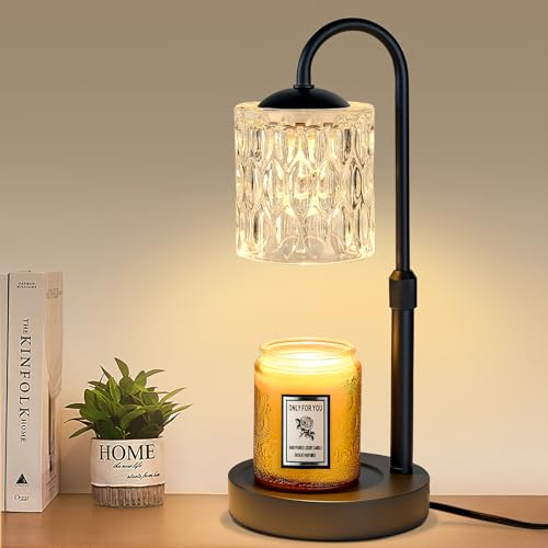 Dimmable Candle Warmer Lamp with Timer, Height Adjustable Electric Candle Wax Warmer, Christmas Birthday Gifts for Women Mom, House Warming Gifts New Home Decor, Black Base with Glass Shade - color: Black-clear