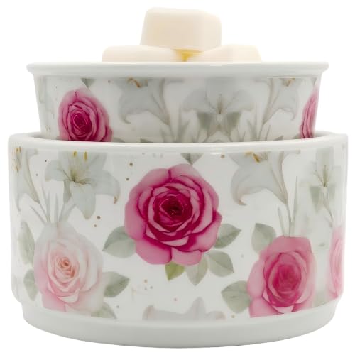 NAFANG Pink Floral Ceramic Electric Wax Melt Warmer, Wax Warmer Scented Wax | Watercolor Rose Wax Melter & Oil Burner,Candle Warmer with Iron Stand,Fragrance Decor Gifts for Home Office Bedroom - color: French Watercolor Floral