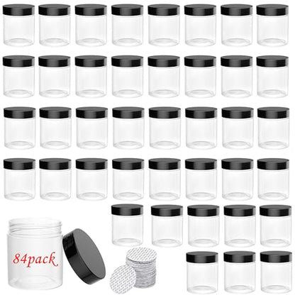 84PCS 4oz/125ml Plastic Jars with Screw On Lids Pressure Sensitive Seal,Clear Container for Storing Dry Food,Lotion, Makeup, Slime, Honey Jam, Cream, Butter,Black - color: Plastic-84Pack-Black