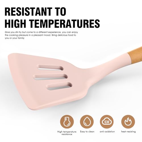Silicone Cooking Utensils Set - AVGPD Silicone Kitchen Utensils for Cooking Wooden Handles, 446°F Heat Resistant Kitchen Utensil Spatula Sets, Gadgets for Non-Stick Cookware BPA FREE (Multicolour) - color: Multicolour